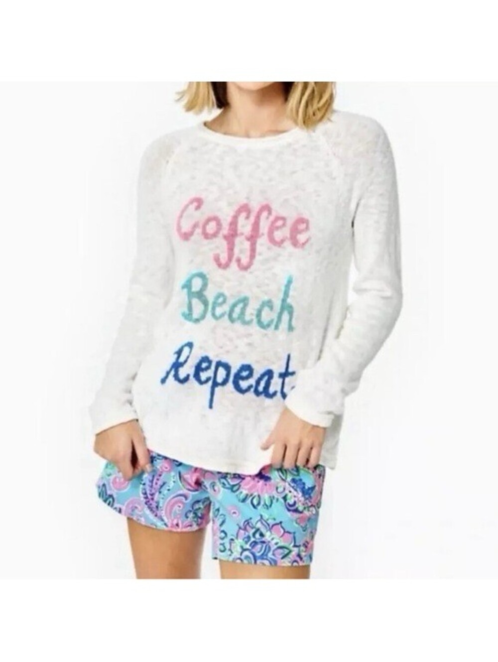 LILLY PULITZER NWT DANETTE SWEATER IN RESORT WHITE COFFEE INTARSIA-SIZE LARGE